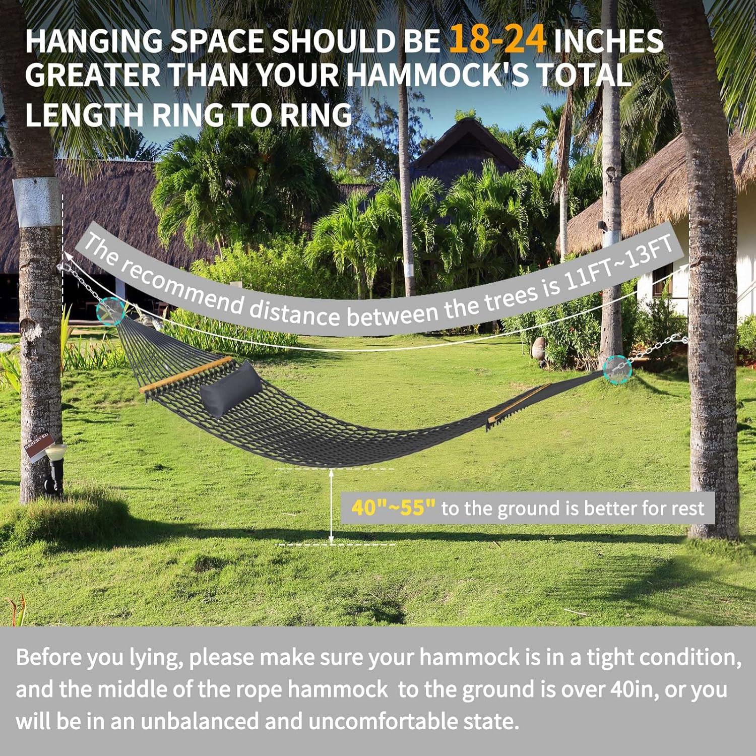 13FT Hammocks, Traditional Hand Woven Cotton Rope Hammock with Free Extension...