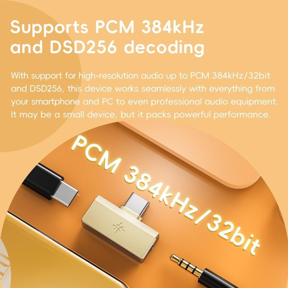 FiiO/Snowsky Tiny DAC Headphone Amp,PEQ,DSD256,PCM, 3.5mm+Type-C(Tiny A, Silver)