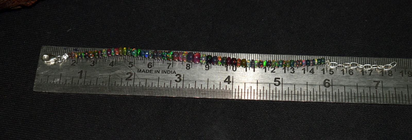 Solid 925 Sterling Silver Natural Ethiopian Opal Gemstone Beads 7"Bracelet F0362