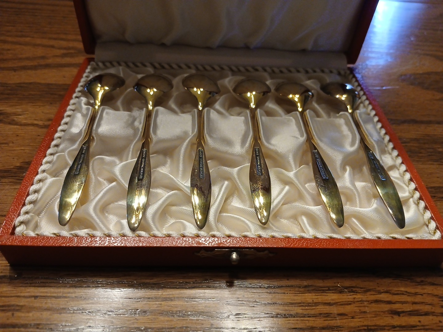 FRIGAST Denmark Box Set of 6 Sterling Silver Guilloche Enamel Demitasse Spoons