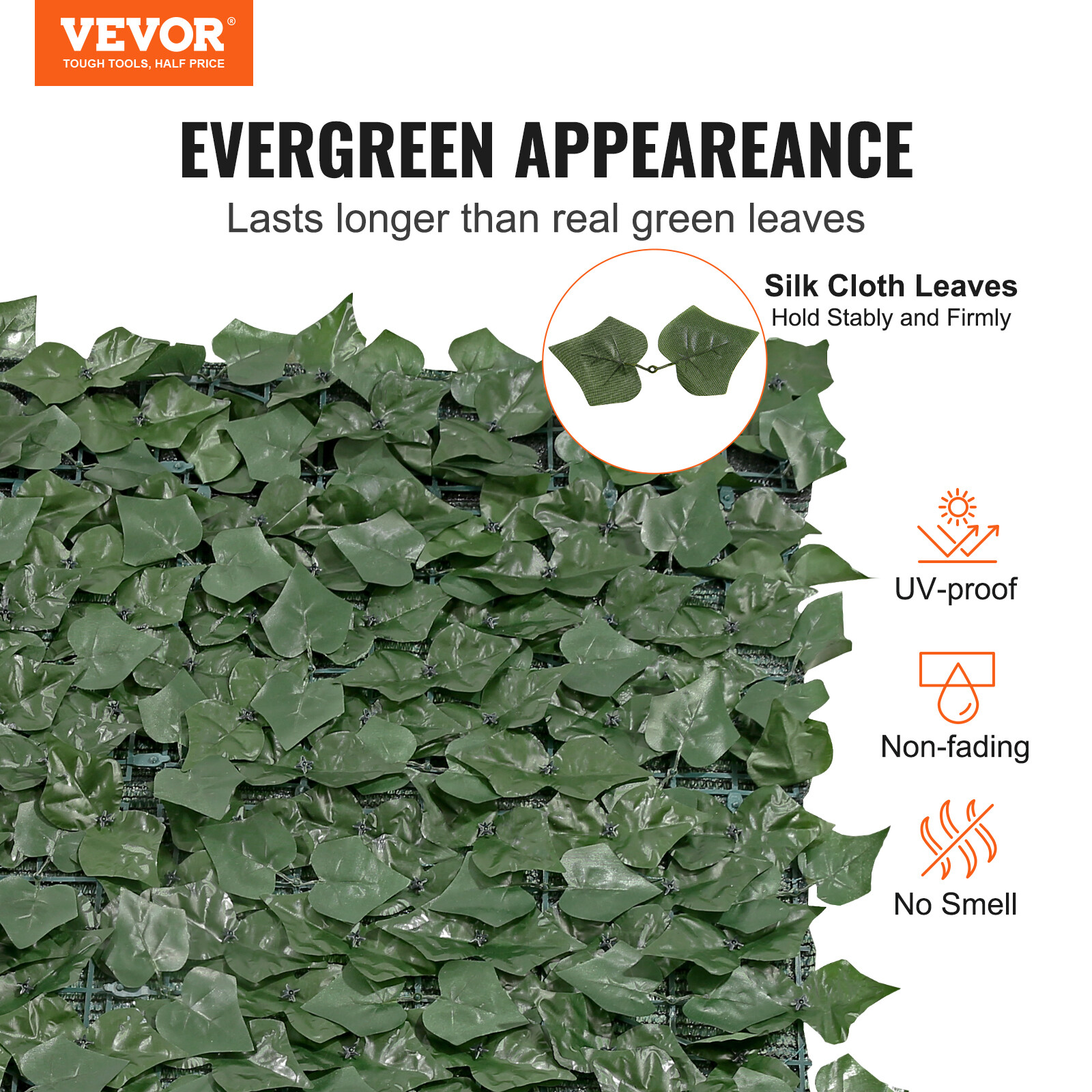 VEVOR 39x198" Artificial Faux Ivy Leaf Privacy Fence Screen w/Mesh Cloth Backing