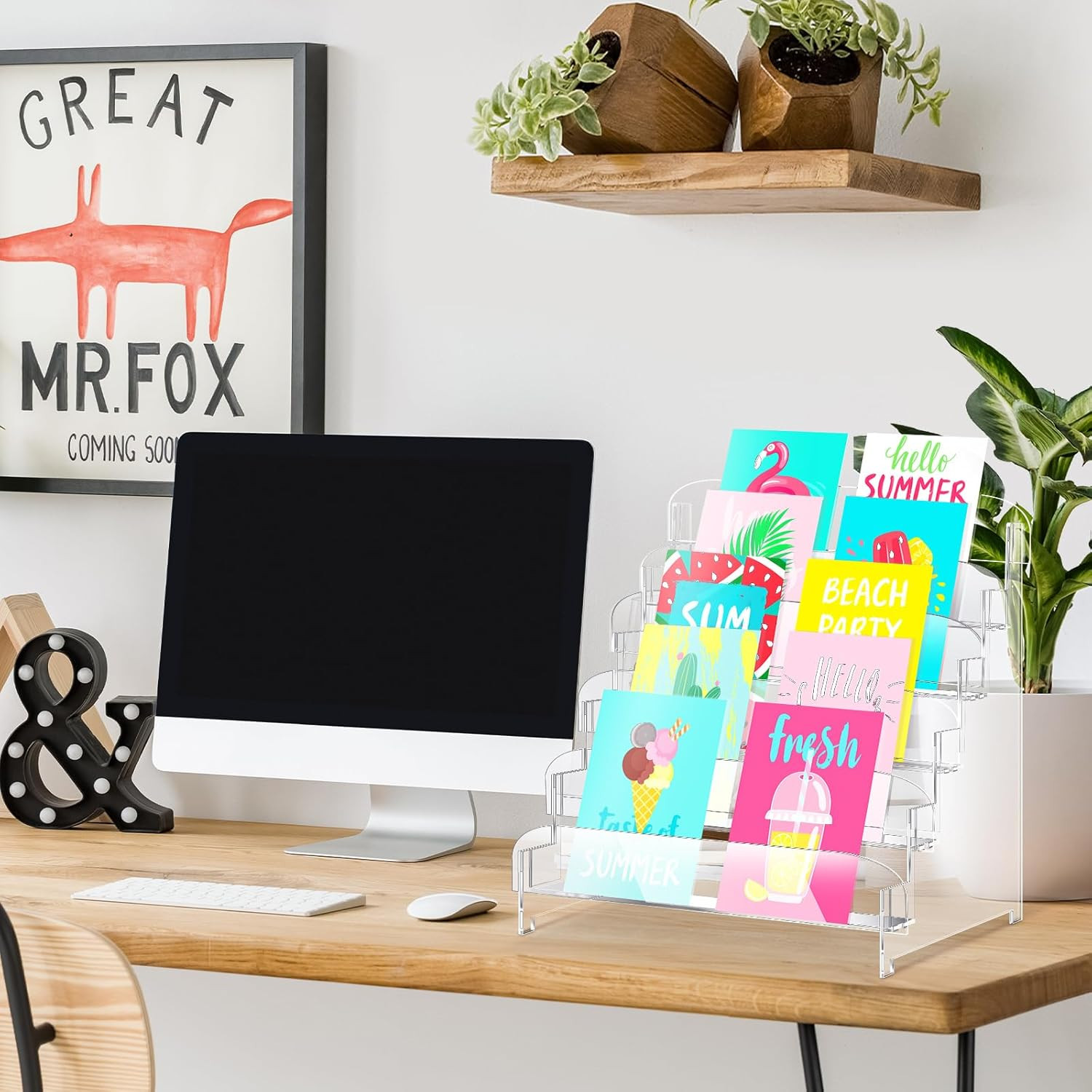 5 Tier Acrylic Greeting Card Display Stand Portable Display Rack Storage Sticker