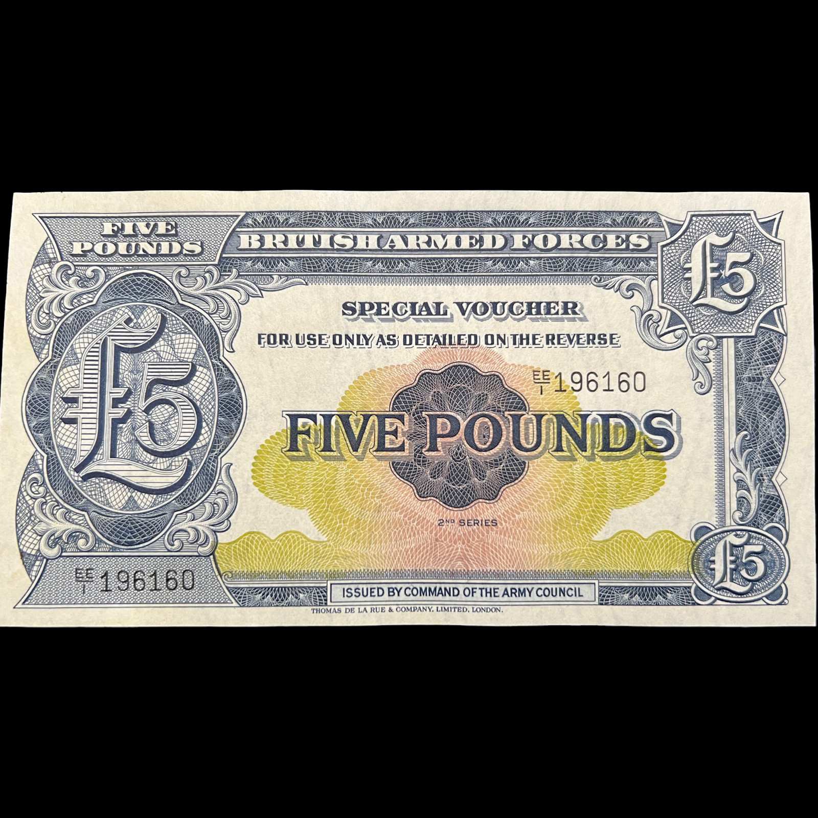 1948 British 5 Pound Armed Forces Banknote Special Voucher WW2 WWII War Money