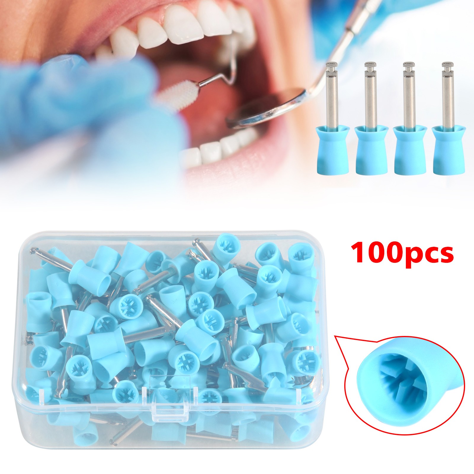 100-1000*Dental Rubber Prophy Tooth Teeth Polish Polishing Cups Latch Type Blue