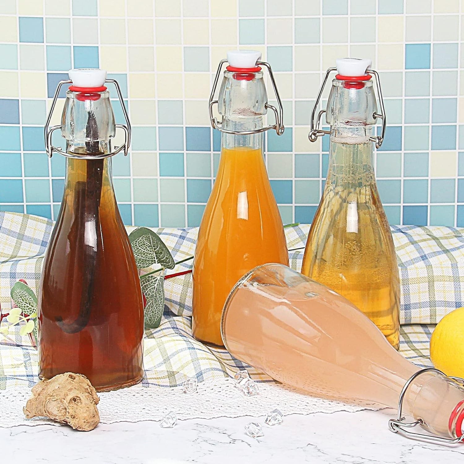 6 Swing Cap Glass Bottles Kombucha Beer Water Brewing Silicone Tight Seal 12Oz