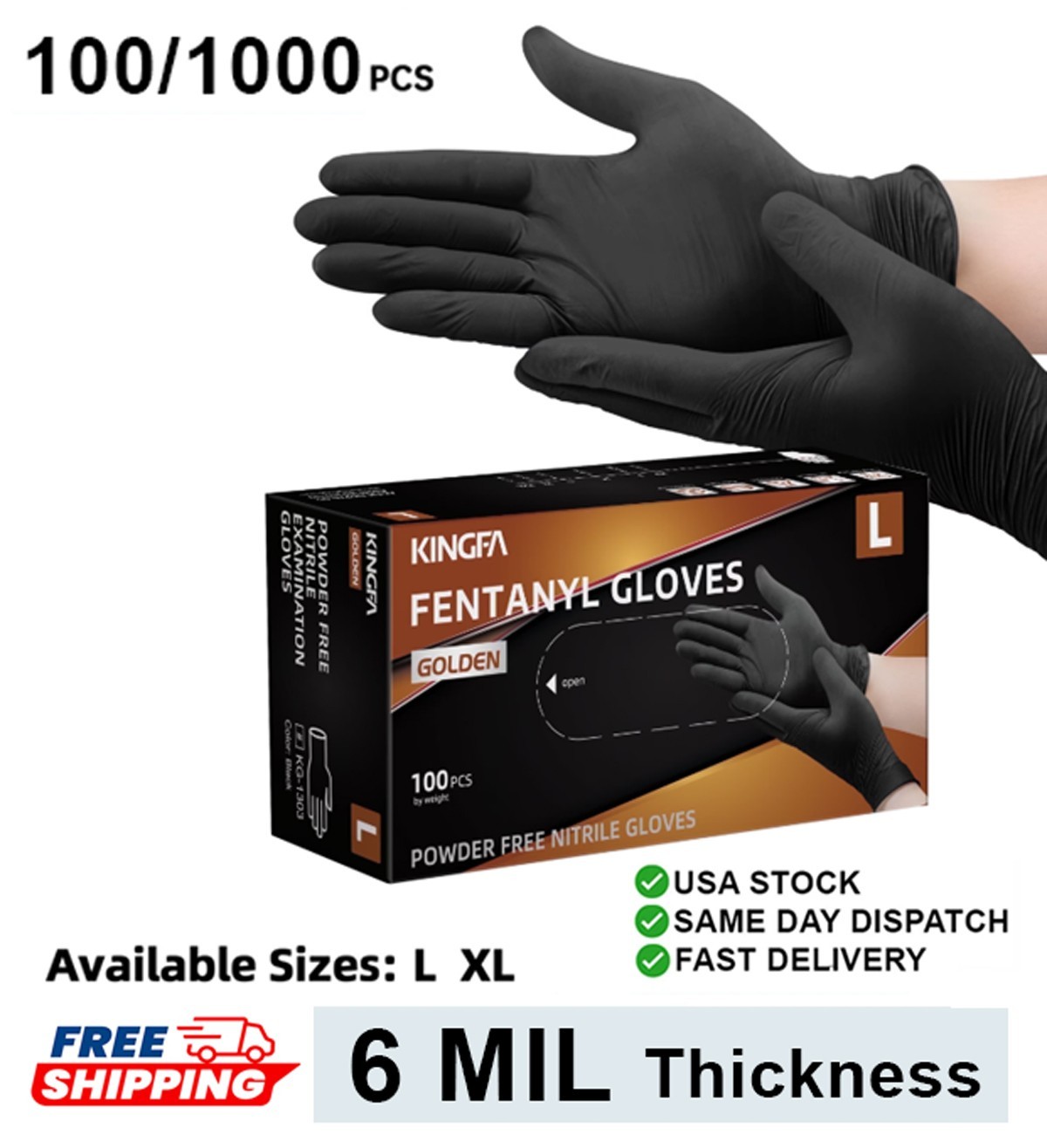 6 Mil Black Nitrile Gloves Heavy Duty Powder-Free Latex-Free New 100 / 1000