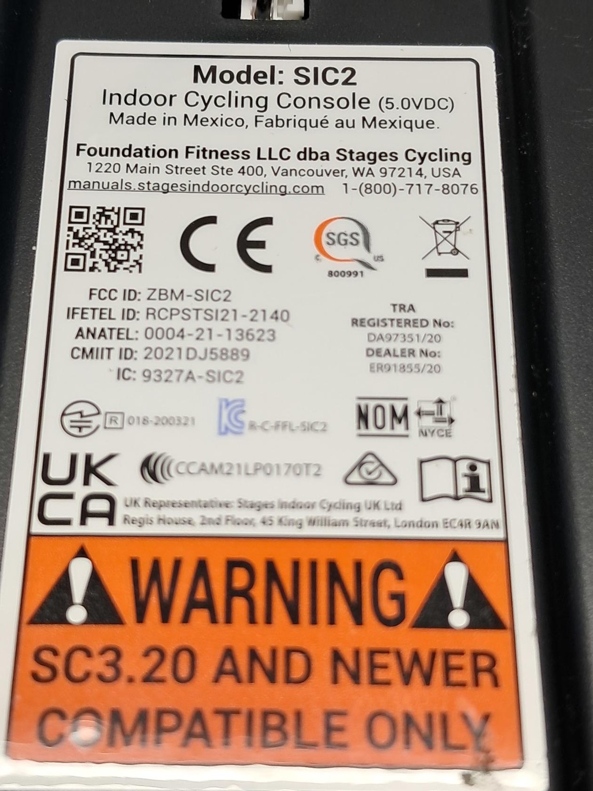 Stages Cycling Stages Bluetooth and Ant+ Console MODEL SIC2 PART# 971-0455 - NEW