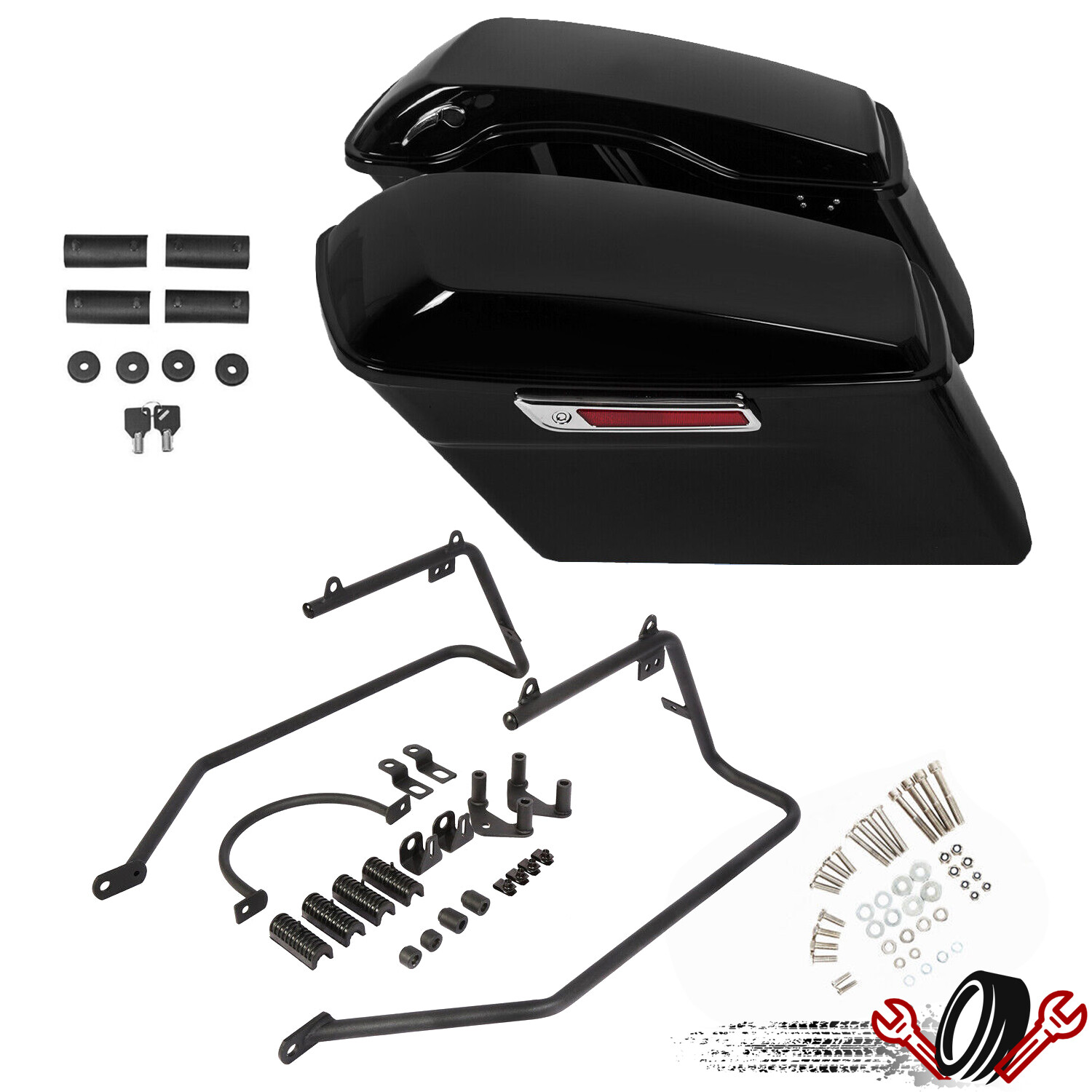 For Harley Sportster 04-14 Black Hard Saddlebags Saddle Bag&Conversion Brackets