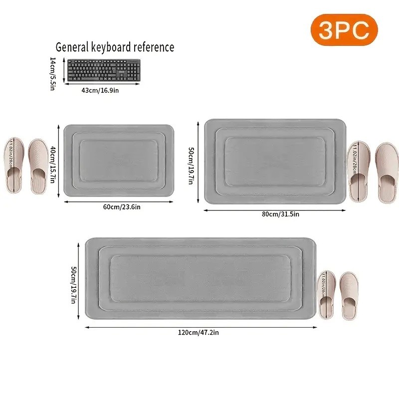 3PCS Memory Foam Bathroom Rug Absorbent Bath Mat Set Small Large and Door Rug US