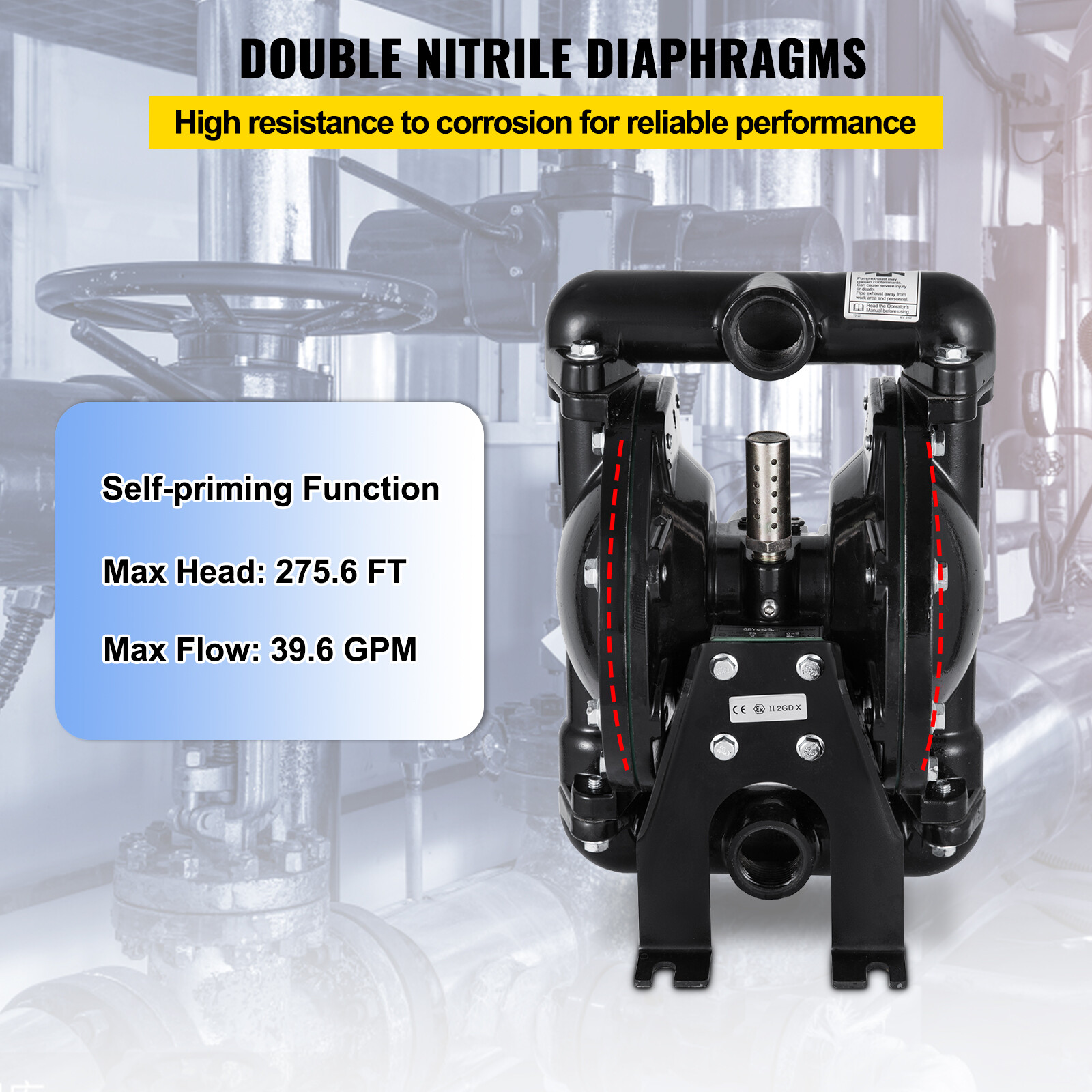 VEVOR 1 in Air-Operated Double Diaphragm Pump 35 GPM