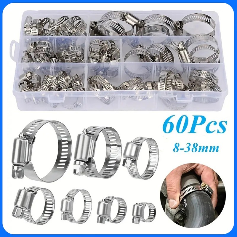 130PC Adjustable Hose Clamps Worm Gear Stainless Steel Clamp Assortment 7 Sizes