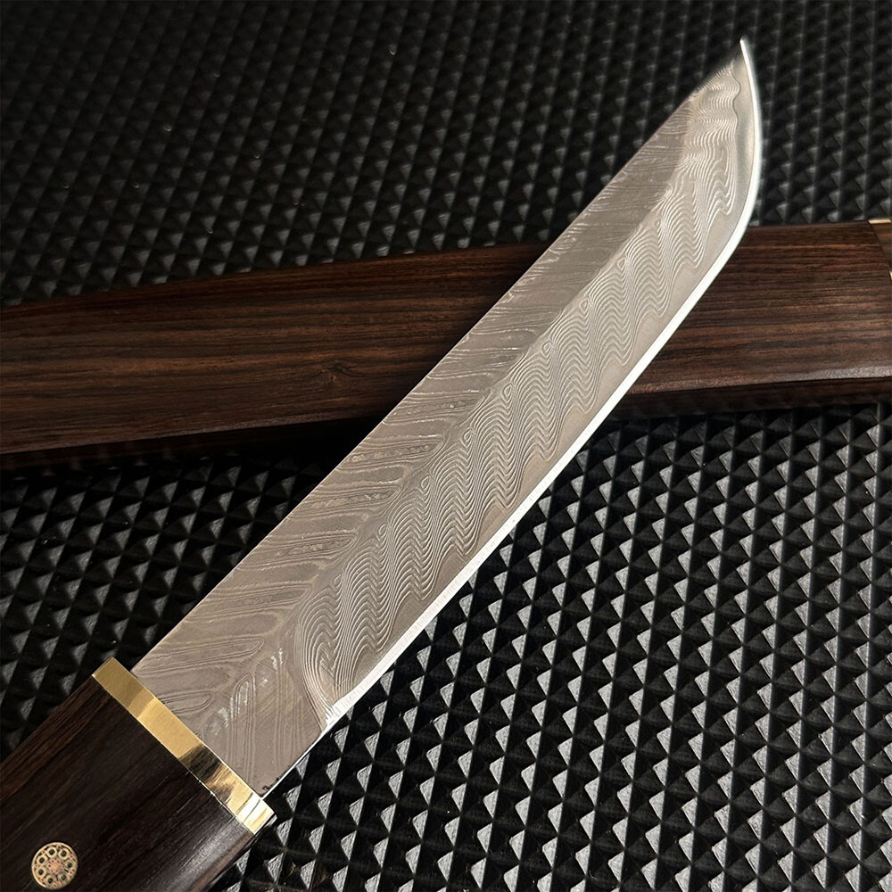 VG10 Damascus Knife Ebony Wood Handle Sheath Full Tang Outdoor Camping EDC Tool