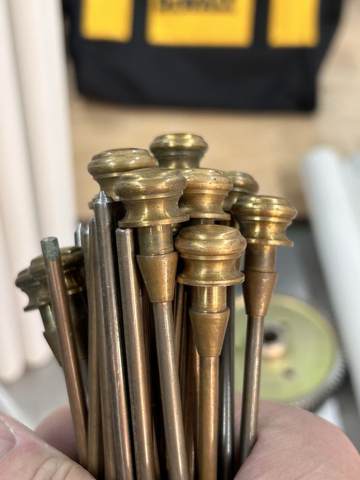 QTY 1 ANTIQUE CARD CATALOG SKEWER ROD WITH BRONZE KNOB AND BRONZE PLATED ROD