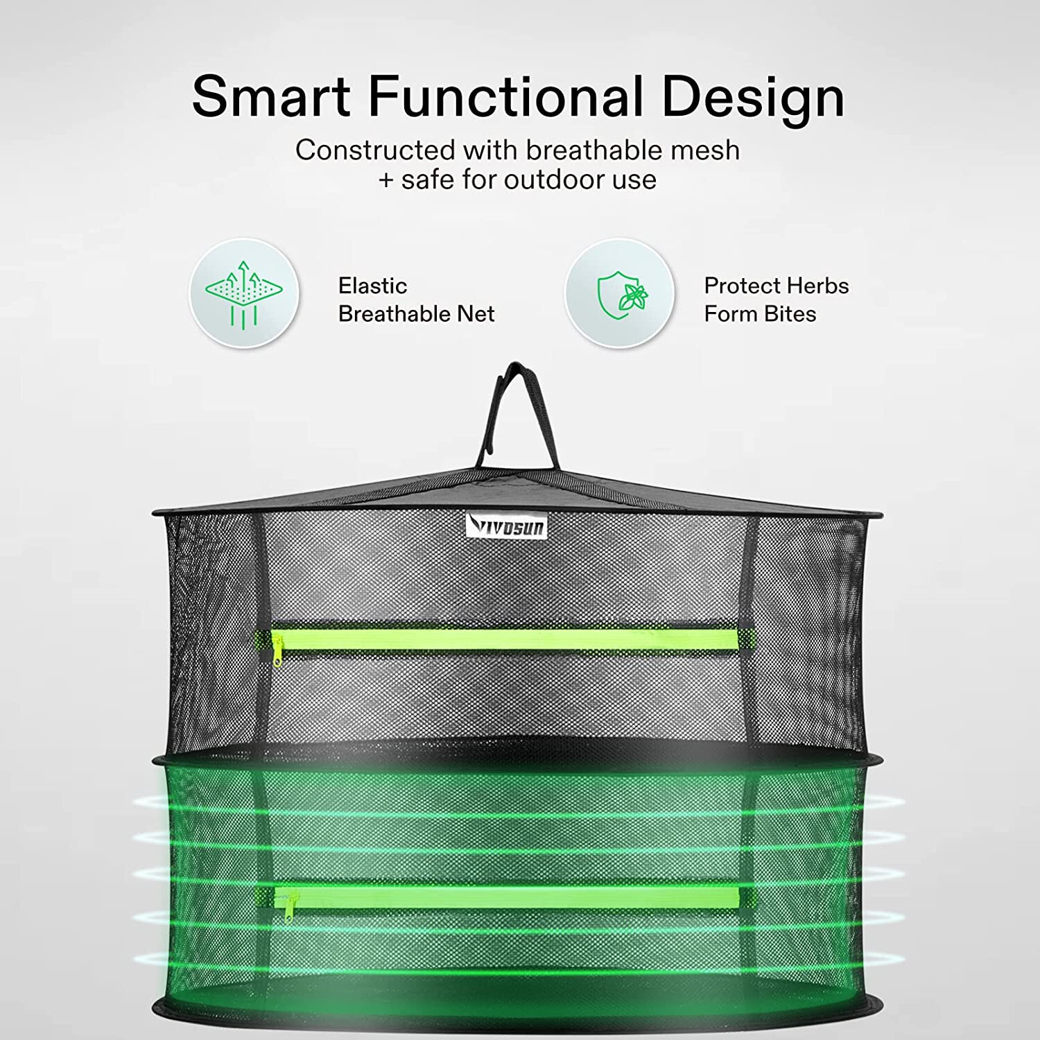 VIVOSUN 2ft 8-Layer Hanging Herb Mesh Rack Foldable Drying Net with Zippers