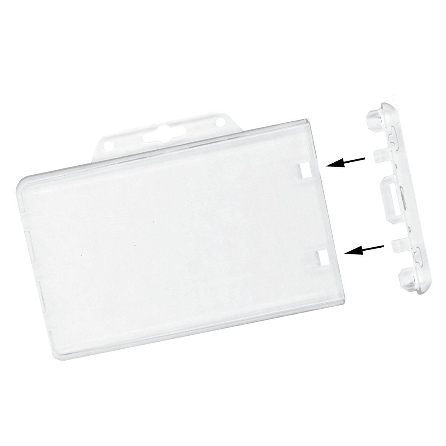 Clear Horizontal Permanent Locking ID Card Badge Holder - HD Hard Rigid Plastic