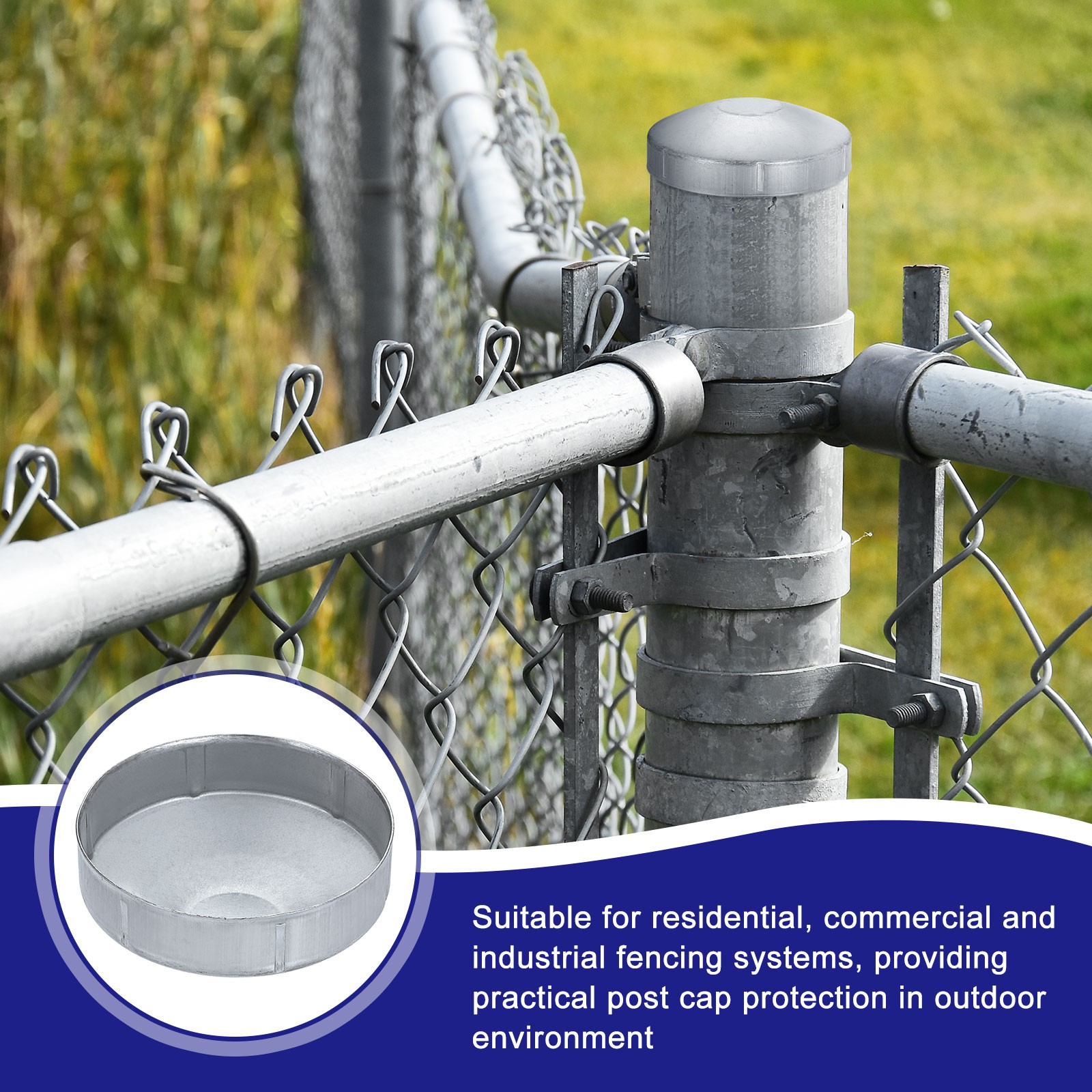 6Pcs Chain Link Fence Post Cap, Dome External Post Caps Fit 3-1/2" OD Pipe