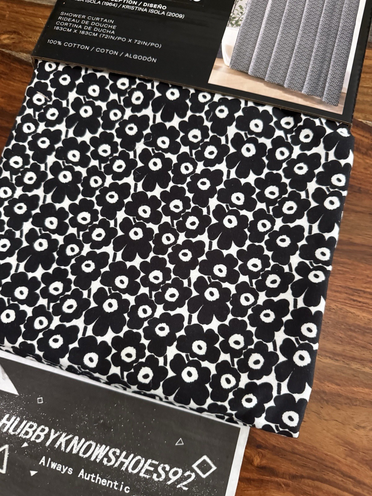 Marikmekko Shower Curtain Mini Pikkuinen Unikko Black White Floral Cotton 72X72