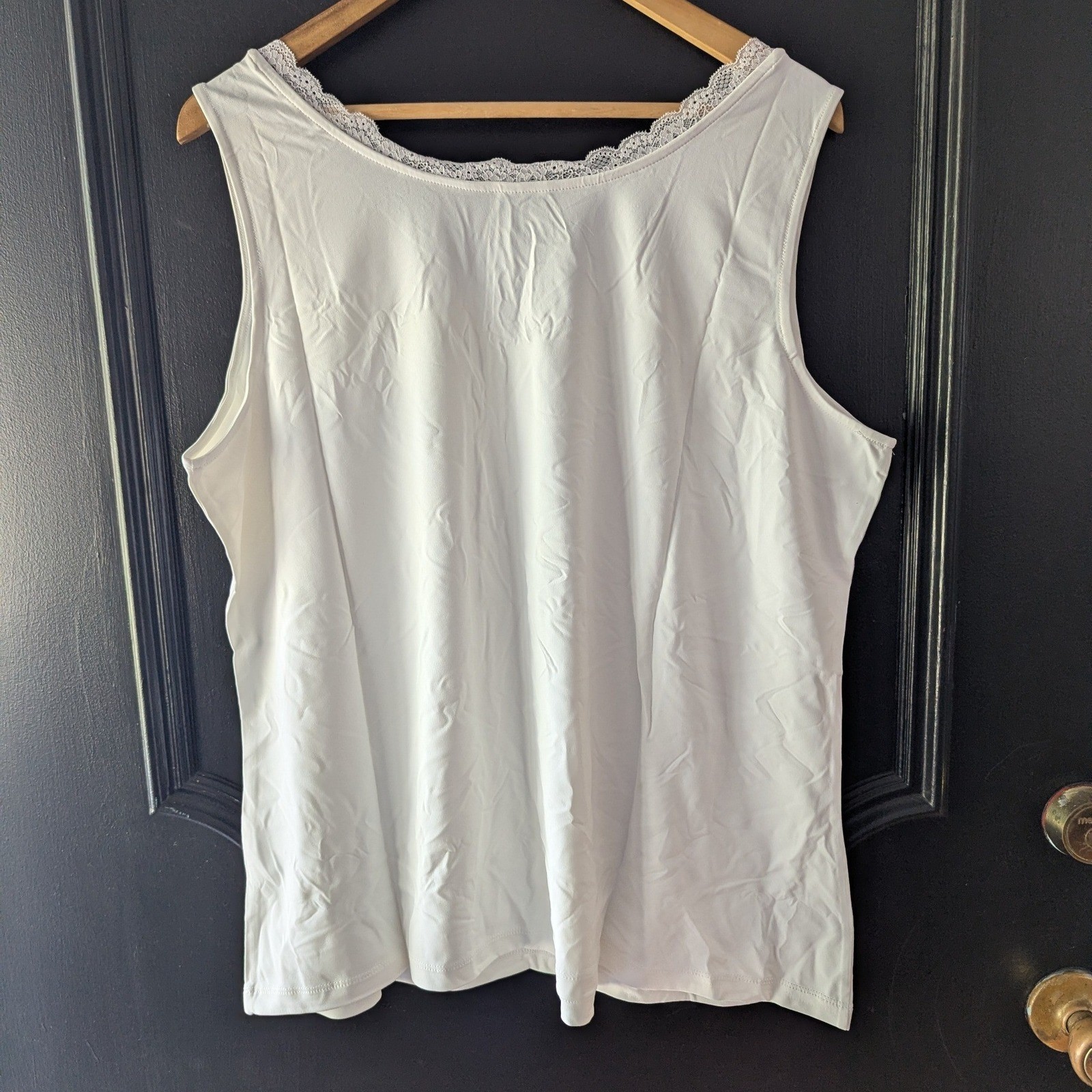 Susan Graver Essentials White Lace Trim V-Neck Camisole Tank Top Womens 2X