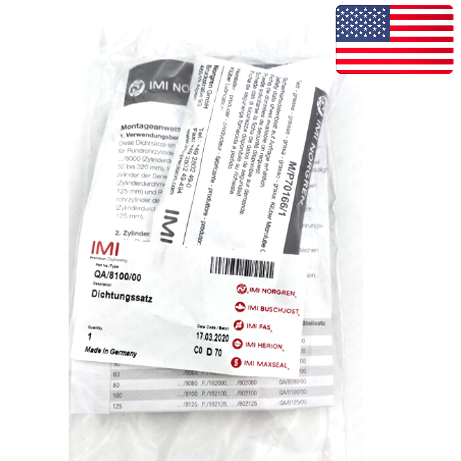 New Genuine NORGREN QA/8100/00 Cylinder Service Kit - US Stock