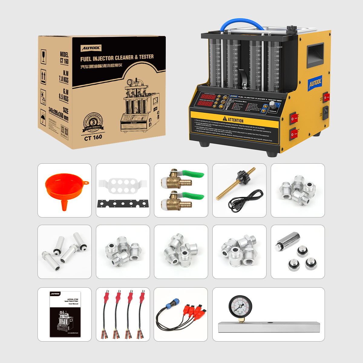 AUTOOL CT160 Car Ultrasonic Fuel Injector Cleaner&Tester Machine Upgrade CT150