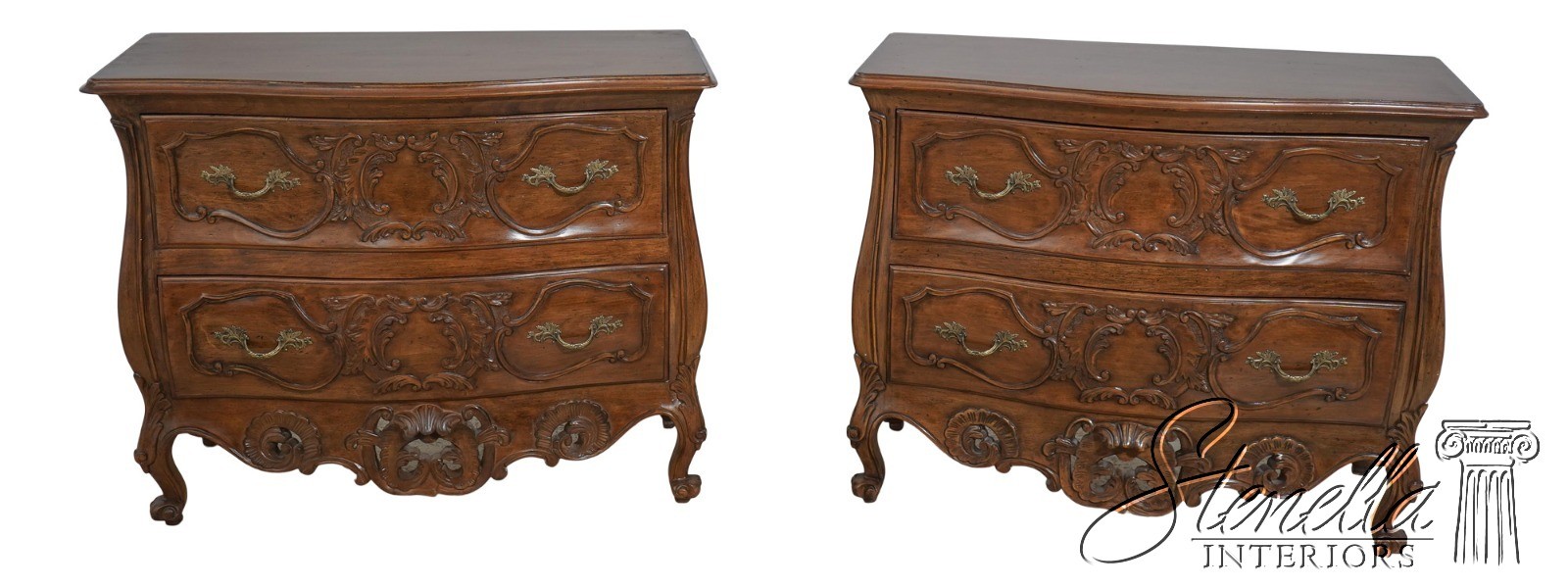 61893: Pair Italian Carved Walnut Finish Commodes Chests
