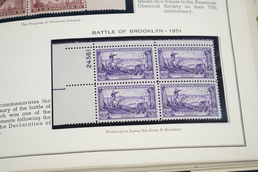 US 1950s-1960s COLLECTION OF 240 MINT PLATE BLOCKS STORED IN MINKUS ALBUM