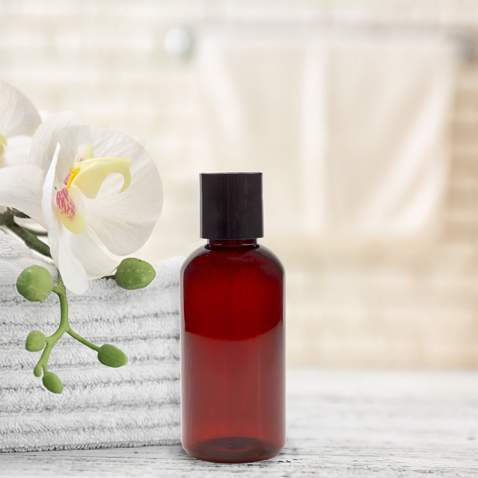 Plastic Squeeze Bottles w/Disc Top Flip Cap Bulk, 4oz 6pk Amber; BPA-Free