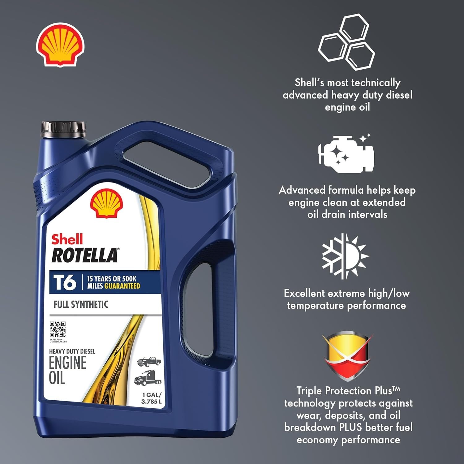 3 Pack. Shell Rotella T6 Full Synthetic 15W-40 Diesel Engine Oil, 1 Gallon