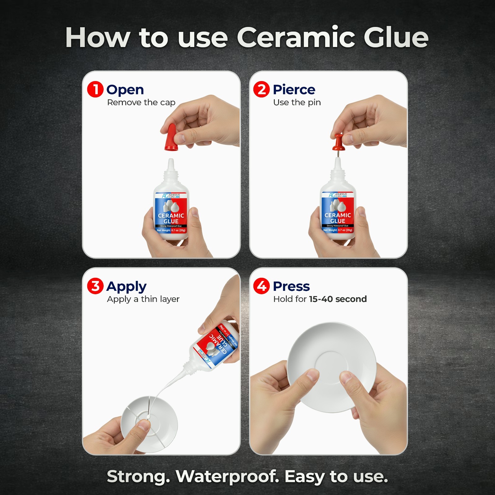 Adhesive Guru Ceramic Glue (150x0.7oz) Super Glue for Pottery, Porcelain & China
