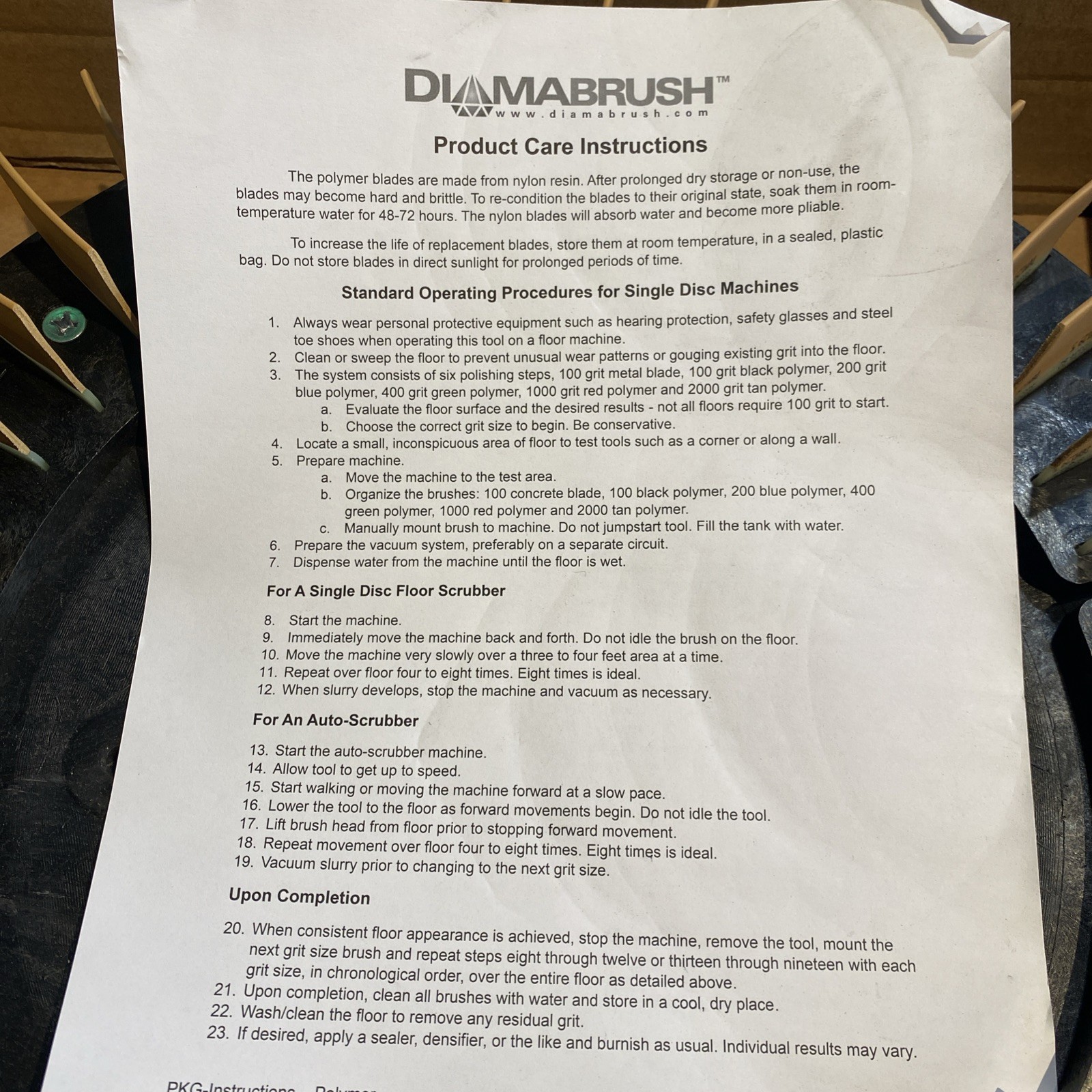 DIAMABRUSH 16" Polymer Tool 1000 Grit Red Blades with Tennant Drive Clutch Plate