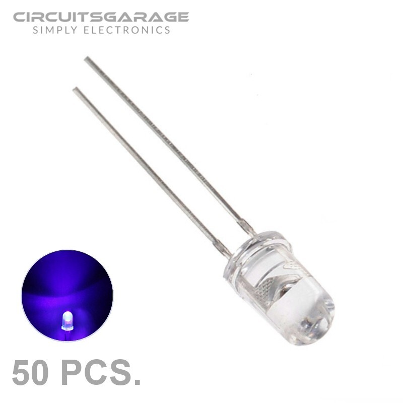50 X 5mm Ultra Bright Water Clear Ultraviolet UV LED Light Emitting Diode Bulb