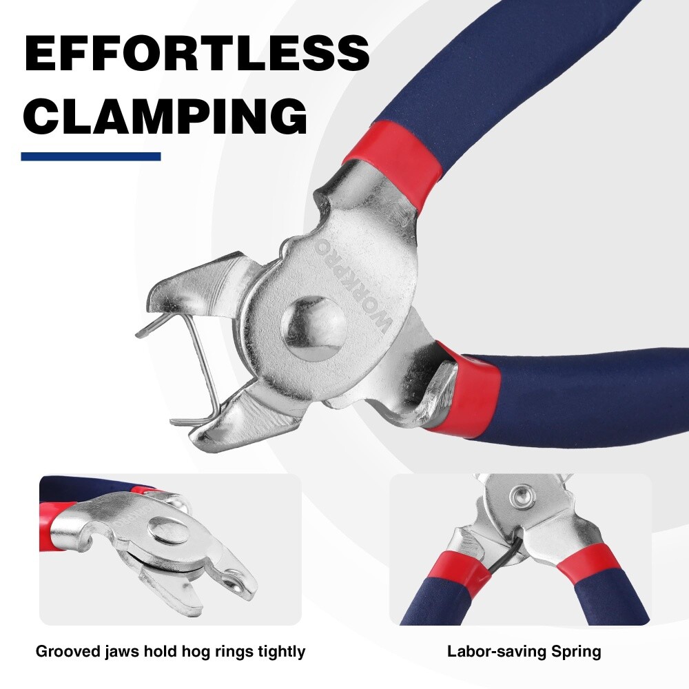 WORKPRO Bent Hog Ring Pliers with 500 Pcs 3/4" Hog Rings Auto Upholstery NEW