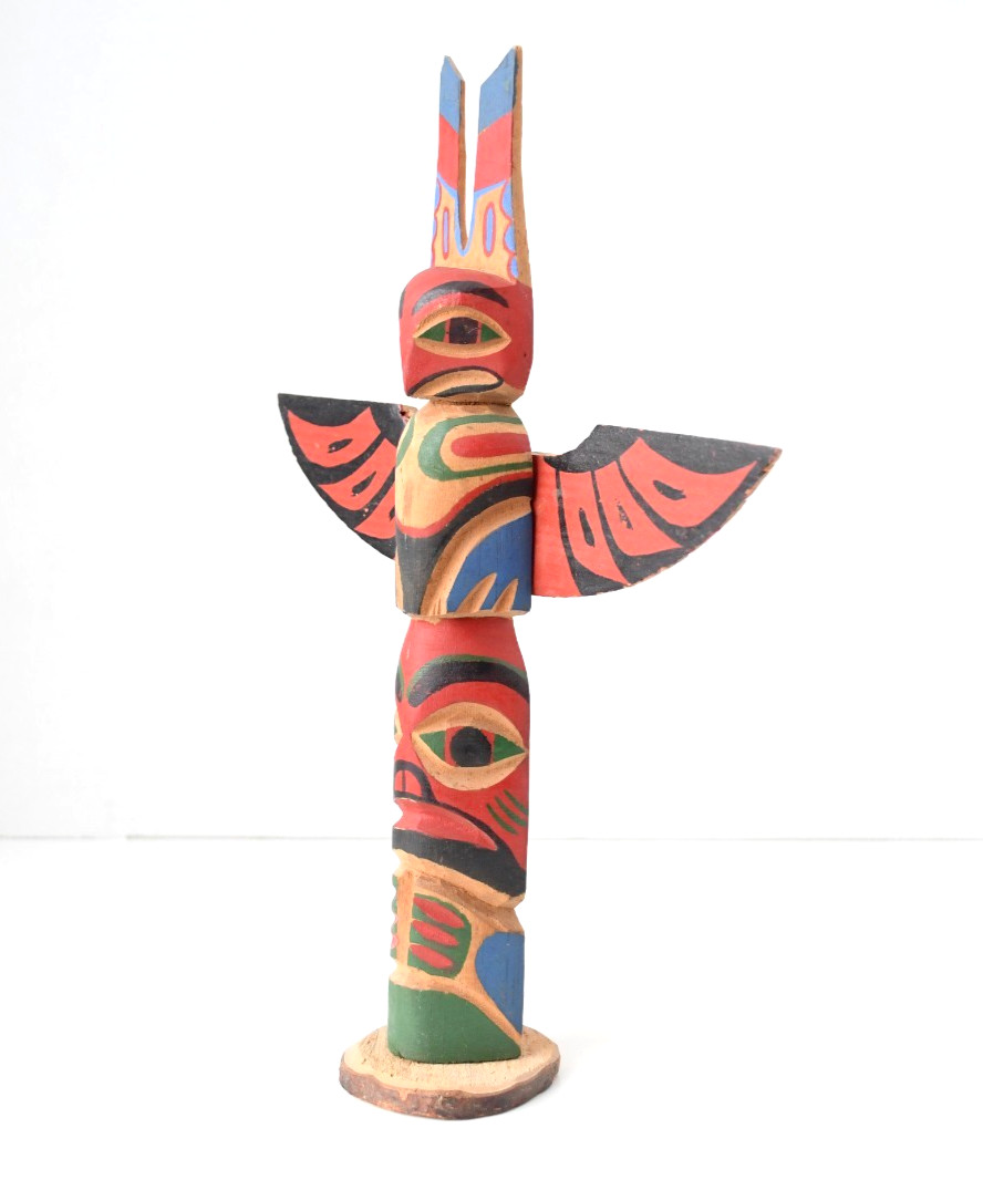 Vintage PWC Cedar Totem Pole Thunderbird Human 1960's 8x5