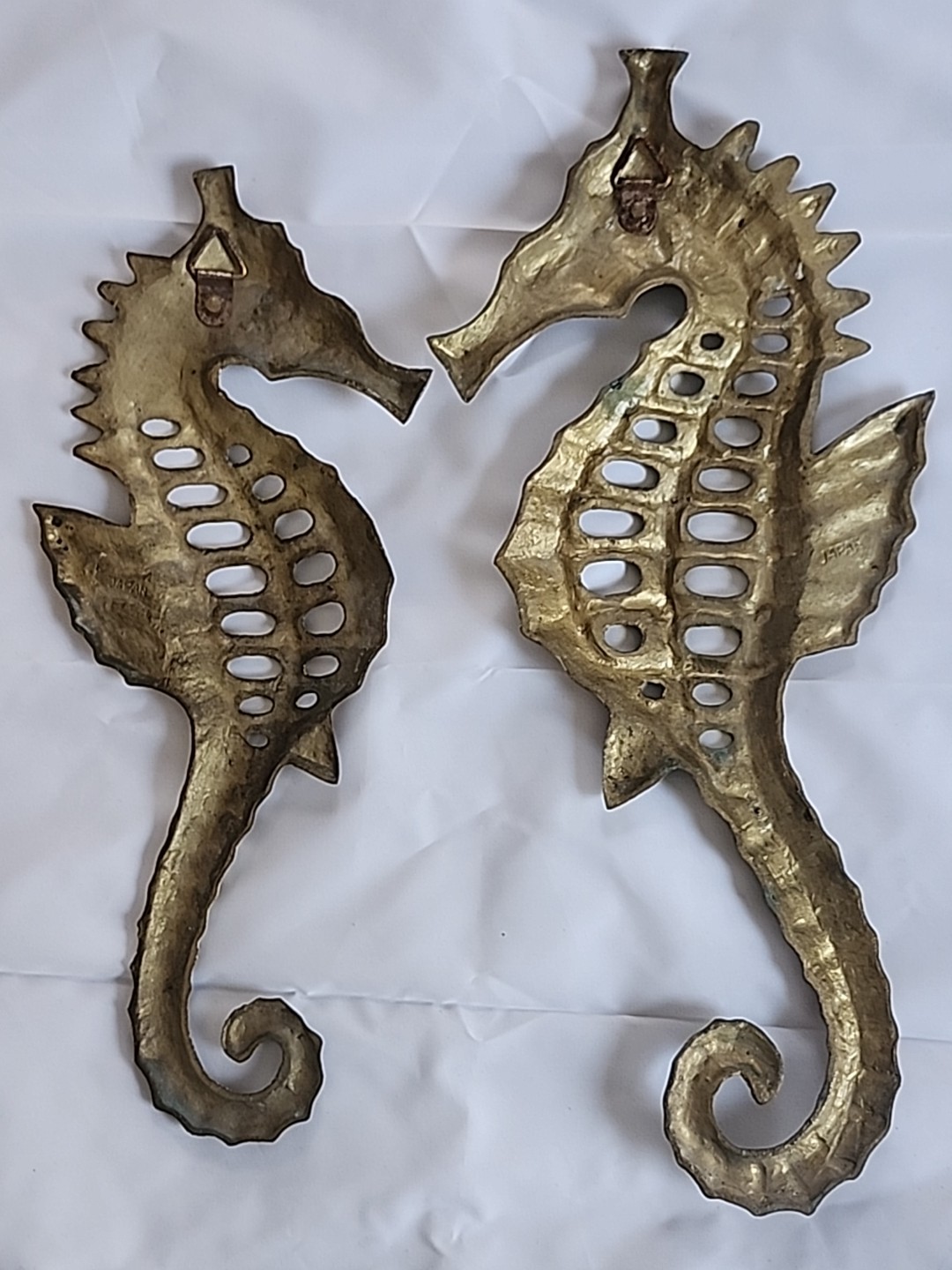 2 Large Vintage 14" & 12" Vintage Brass Made In Japan Seahorse Wall [45]