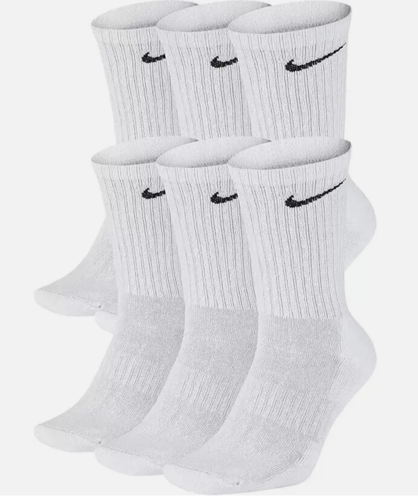 AUTHENTIC Nike Men's Everyday Training Crew Socks 6-PAIRS WHITE MEDIUM 6-8