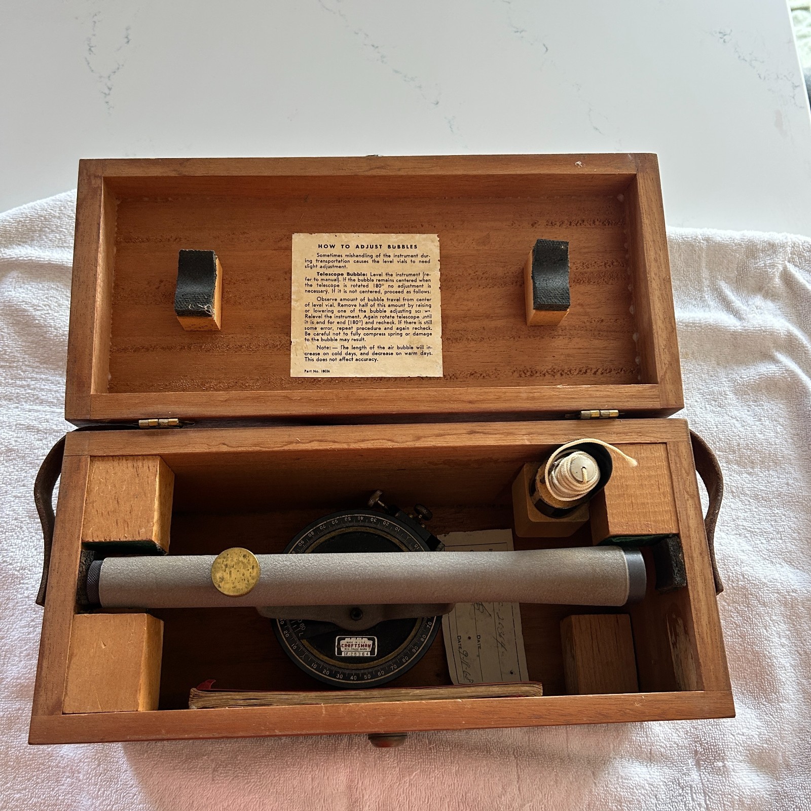 Vintage 1960's USA Craftsman Surveying Transit with Sear Roebuck Wooden Case