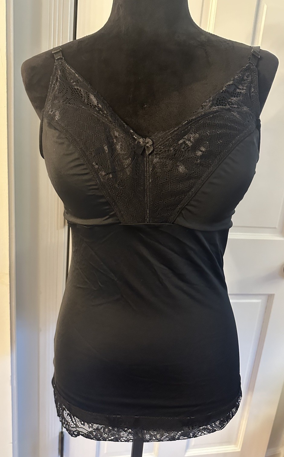 RHONDA SHEAR Shaper Cami Camisole w/ Built in Bra SizeXL Black Lace Trim Stretch