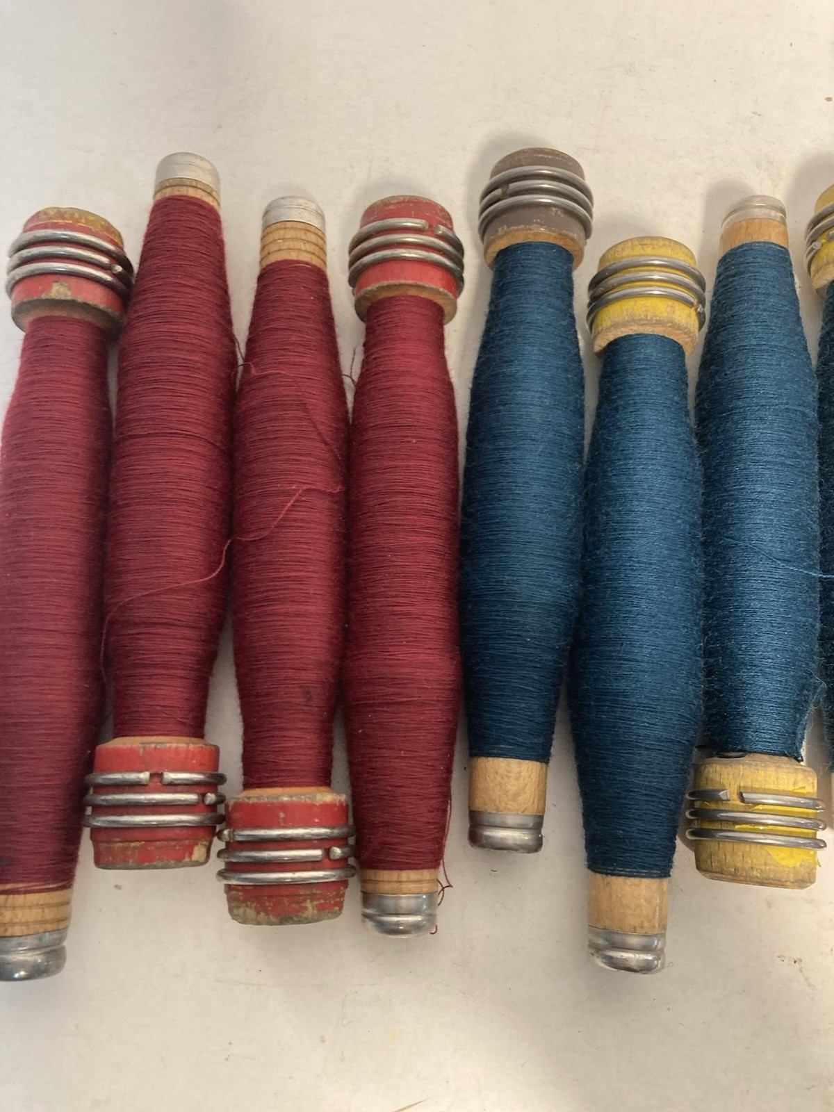 Wood Quills Wooden Bobbins Thread Wrapped Spool Threaded Textile Factory Lot-12: