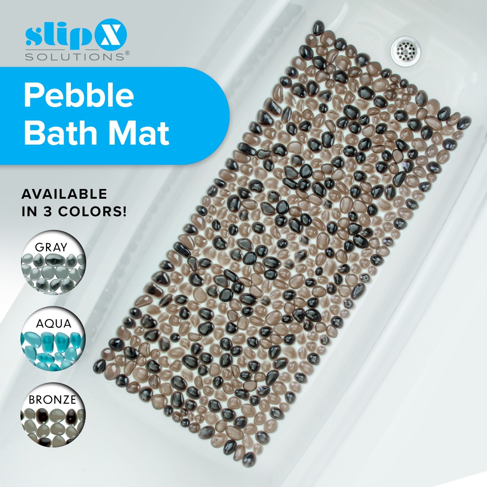 SlipX Solutions Extra Long Pebble Bath Mat, Foot Massage Feels Like River Rocks