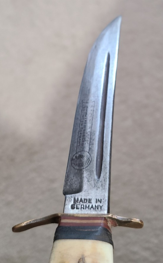 Mohawk Hammer Forged Stag Handle Fixed Blade Knife Germany Elk Embossed Sheath