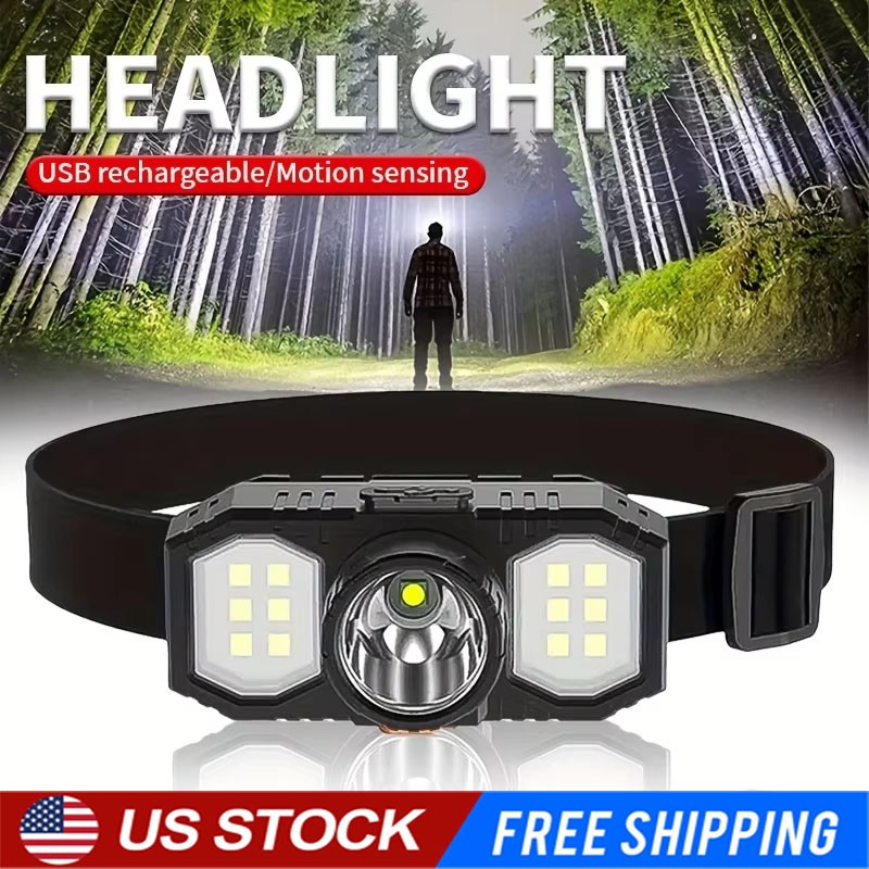XPE+COB LED Powerful Headlamp USB Rechargeable Camping Head Light Adjustable
