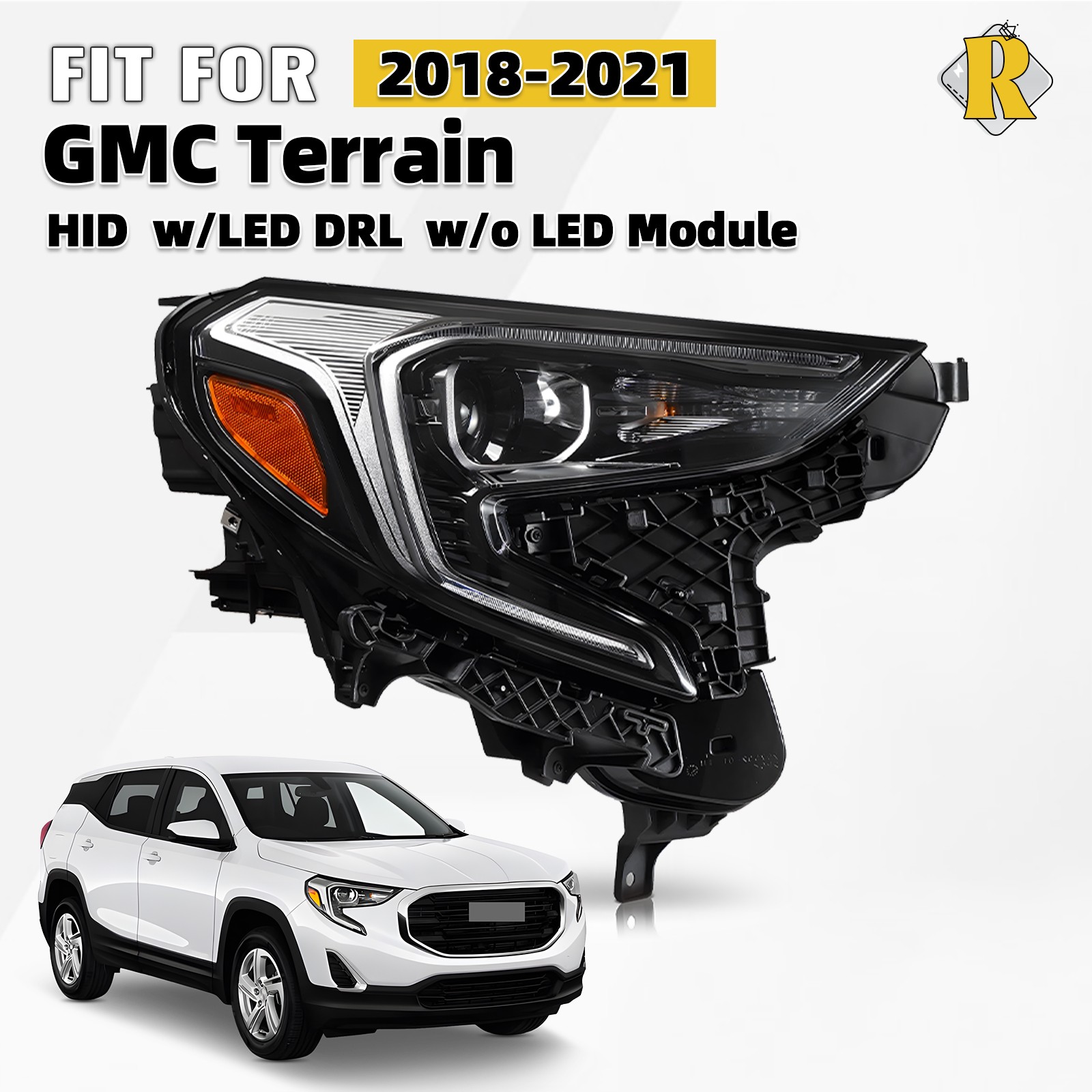 For 2018-2021 GMC Terrain HID Xenon Headlight W/LED DRL W/O Bulb Right Passenger