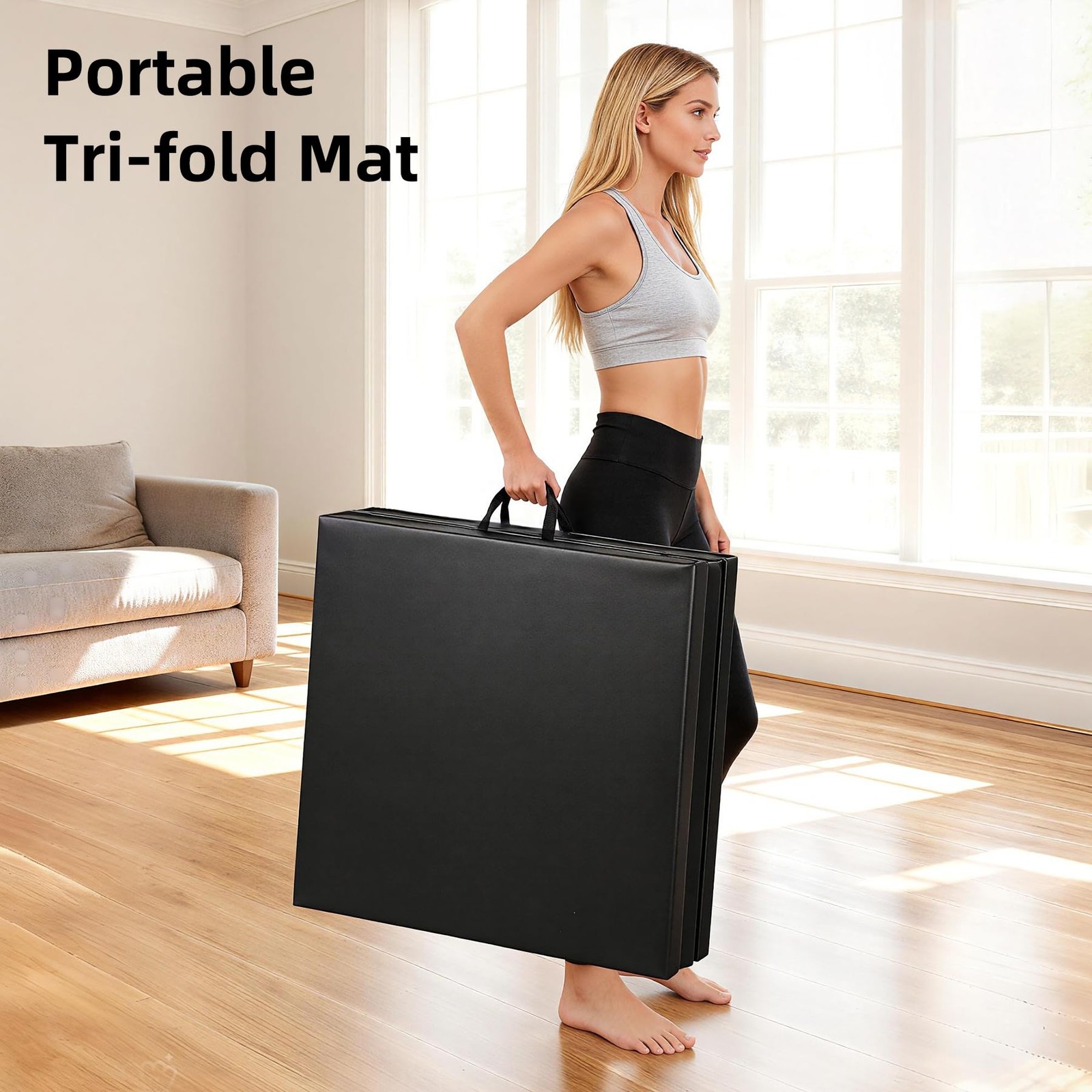 2 Inch Thick Tri-Fold Folding Gym Mat for Home Workout Yoga MMA Stretching