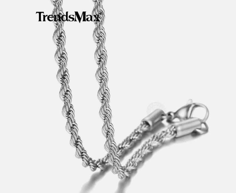 2/3/4/8/10MM Mens Silver Stainless Steel Necklace Twisted Rope Link Chain 18-26"