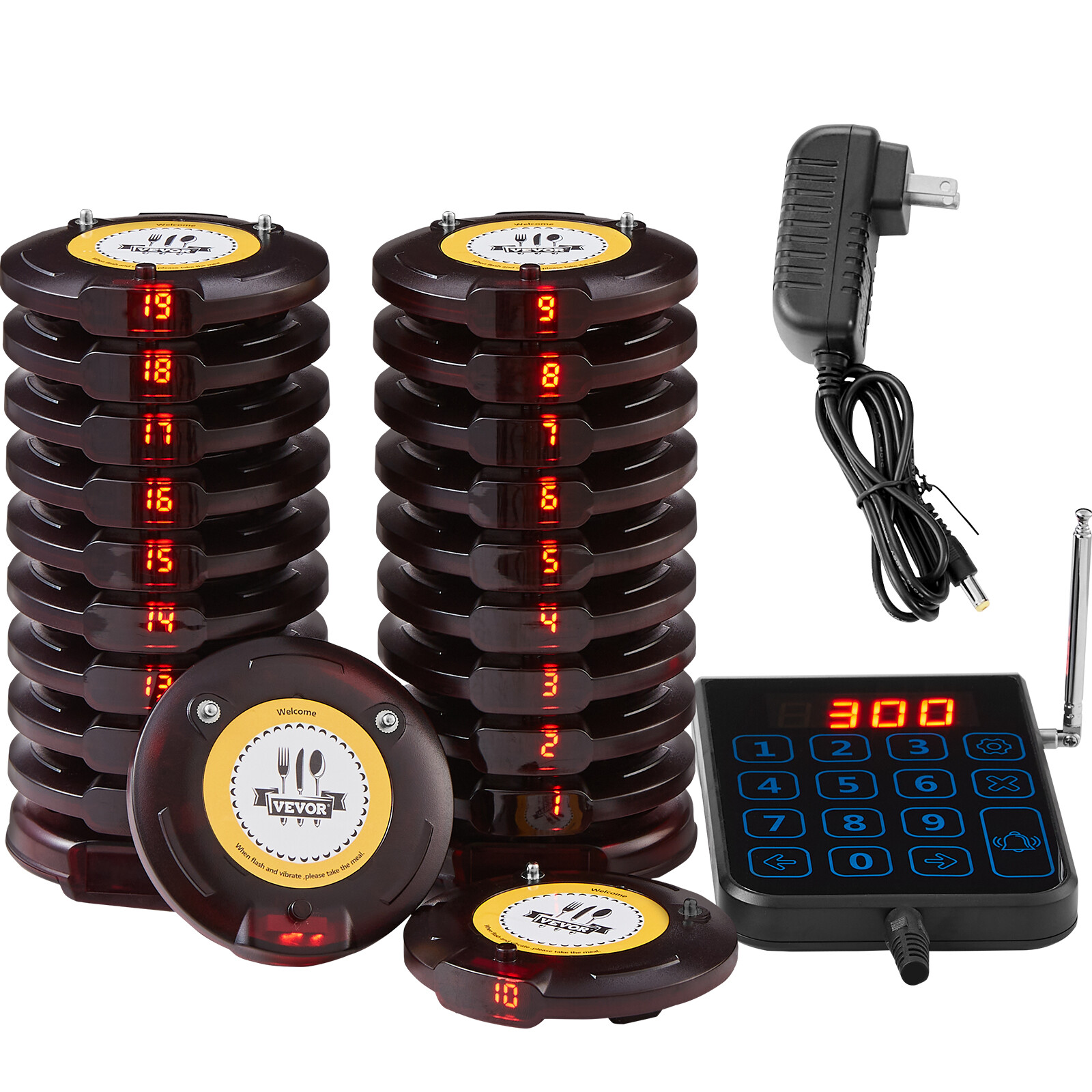 VEVOR 20+1 Pagers Restaurant Pager System Wireless Food Service 24h Standby Time