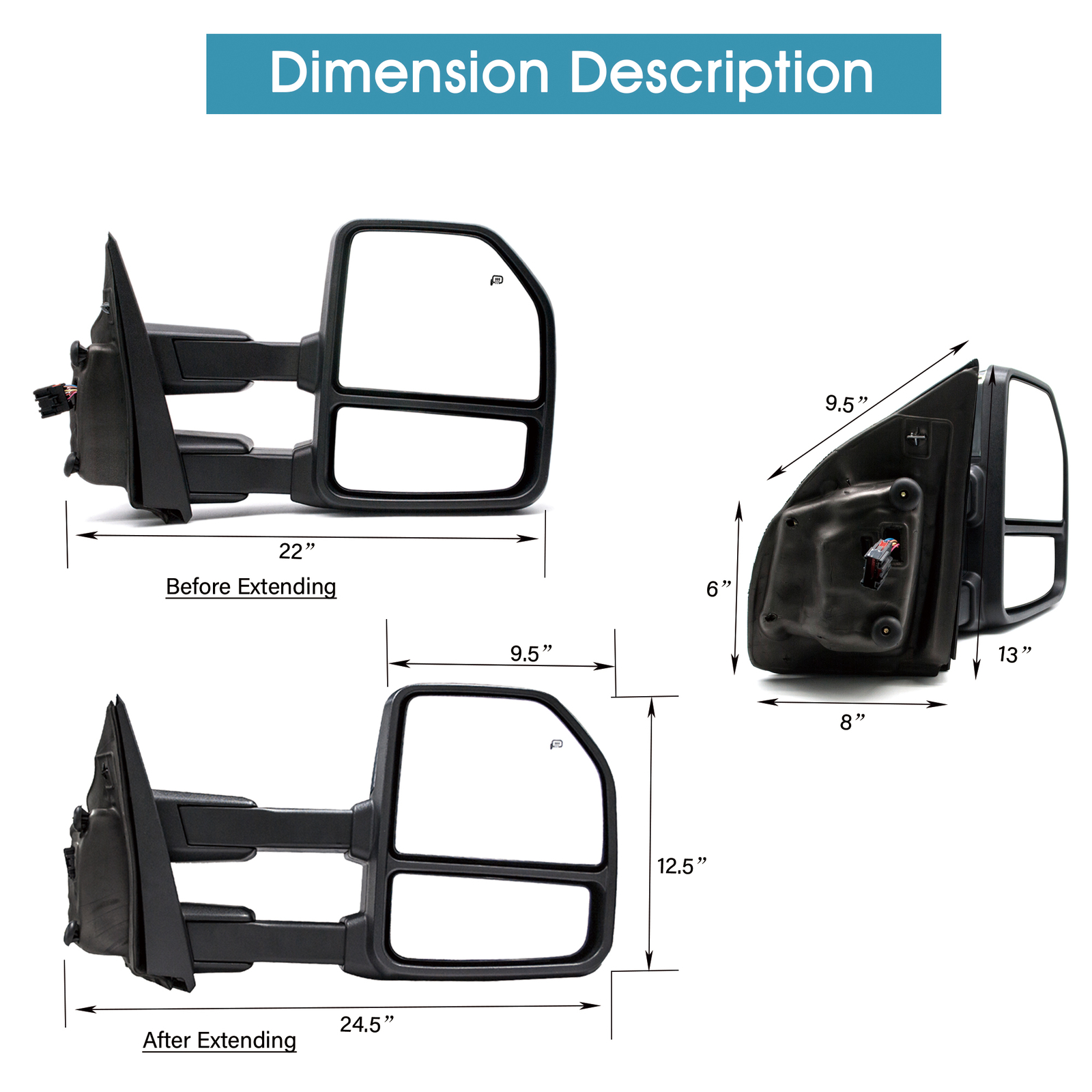 Pair Towing Mirrors For 2015-2020 Ford F-150 Pickup Power Heated Signal Sensor