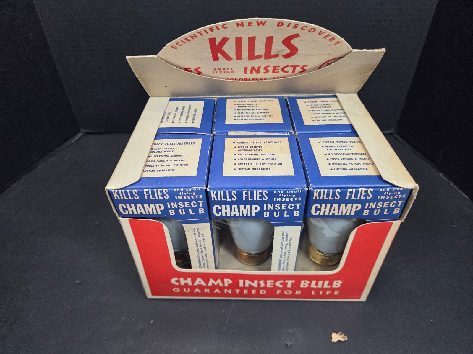 Antique Store display 6 pack Champ insect light bulbs MINT