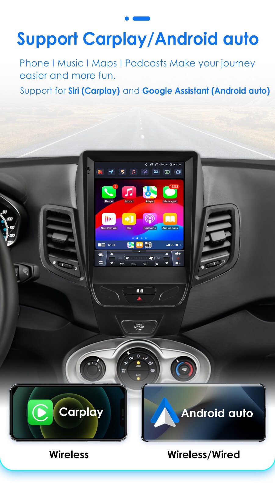 For 2009-2016 Ford Fiesta 9.7" Screen Stereo Radio Android 14 GPS Navi Carplay E