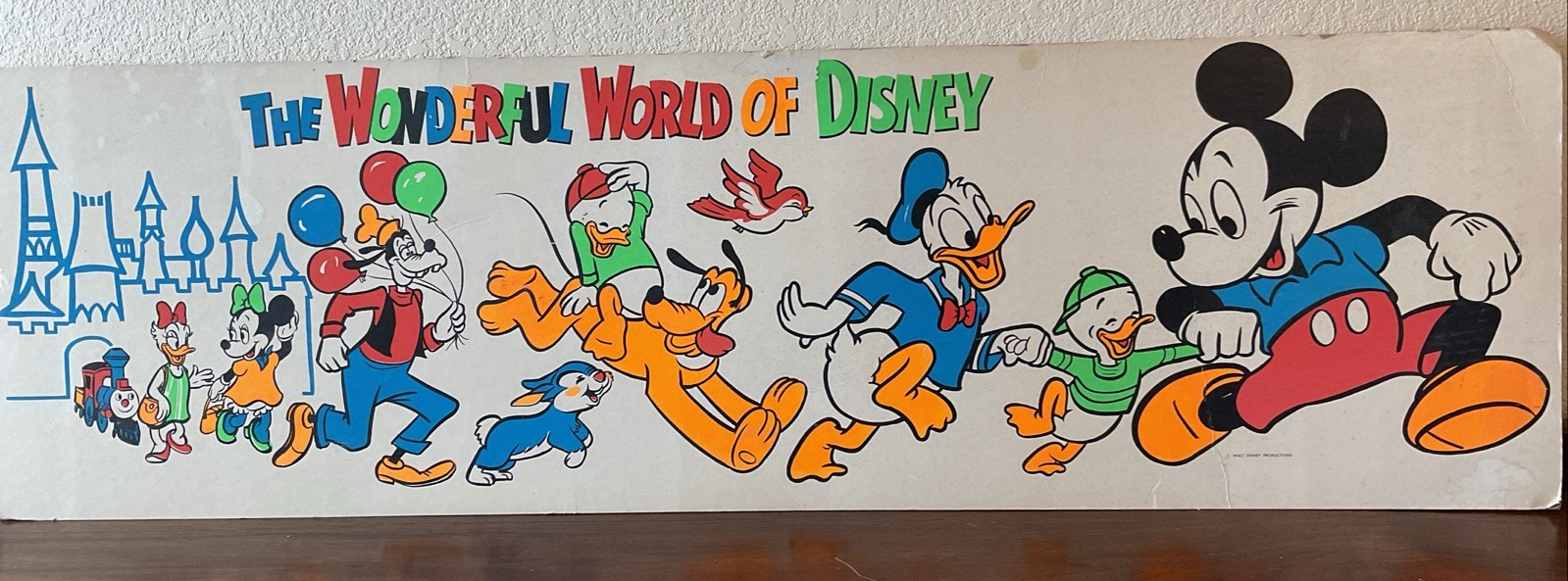 Rare! Vintage 47” Walt Disney Store Display Sign Mickey Mouse Wonderful World