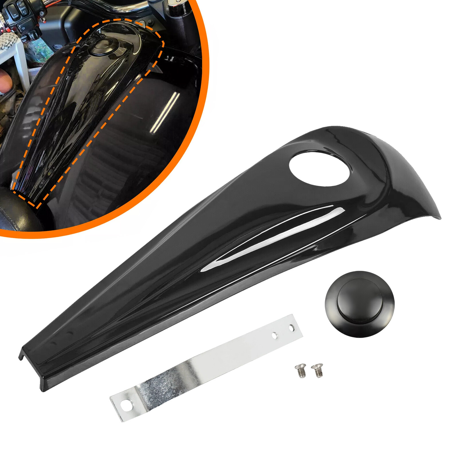 For Harley Street Glide 08-23 Glossy Black Dash Fuel Console +Gas Tank Cap Cover